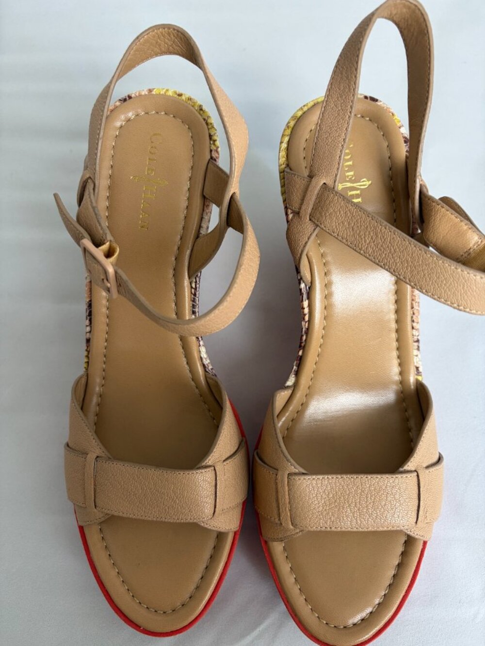 Snakeskin color block platform wedge sandals from Cole Haan - Picture 2 of 5